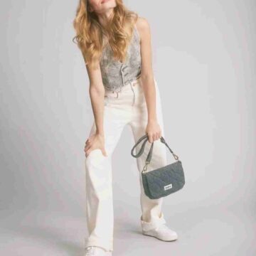 Hindbag handtas Margault grijs - gewatteerd - 100% biologisch katoen