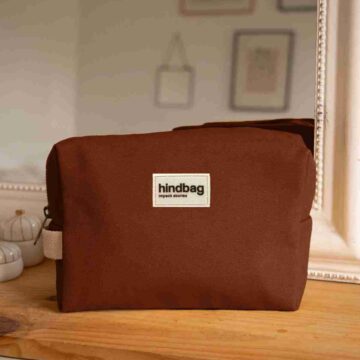 Hindbag toilettas Leon chocolade, van super dik 100% biologisch katoen