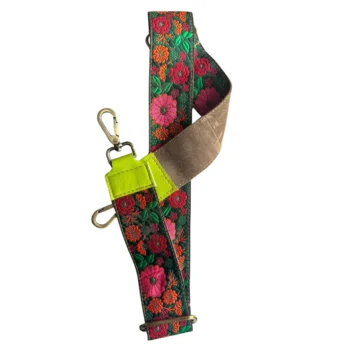 Verstelbare schouderriem voor tas - groen met bloemen