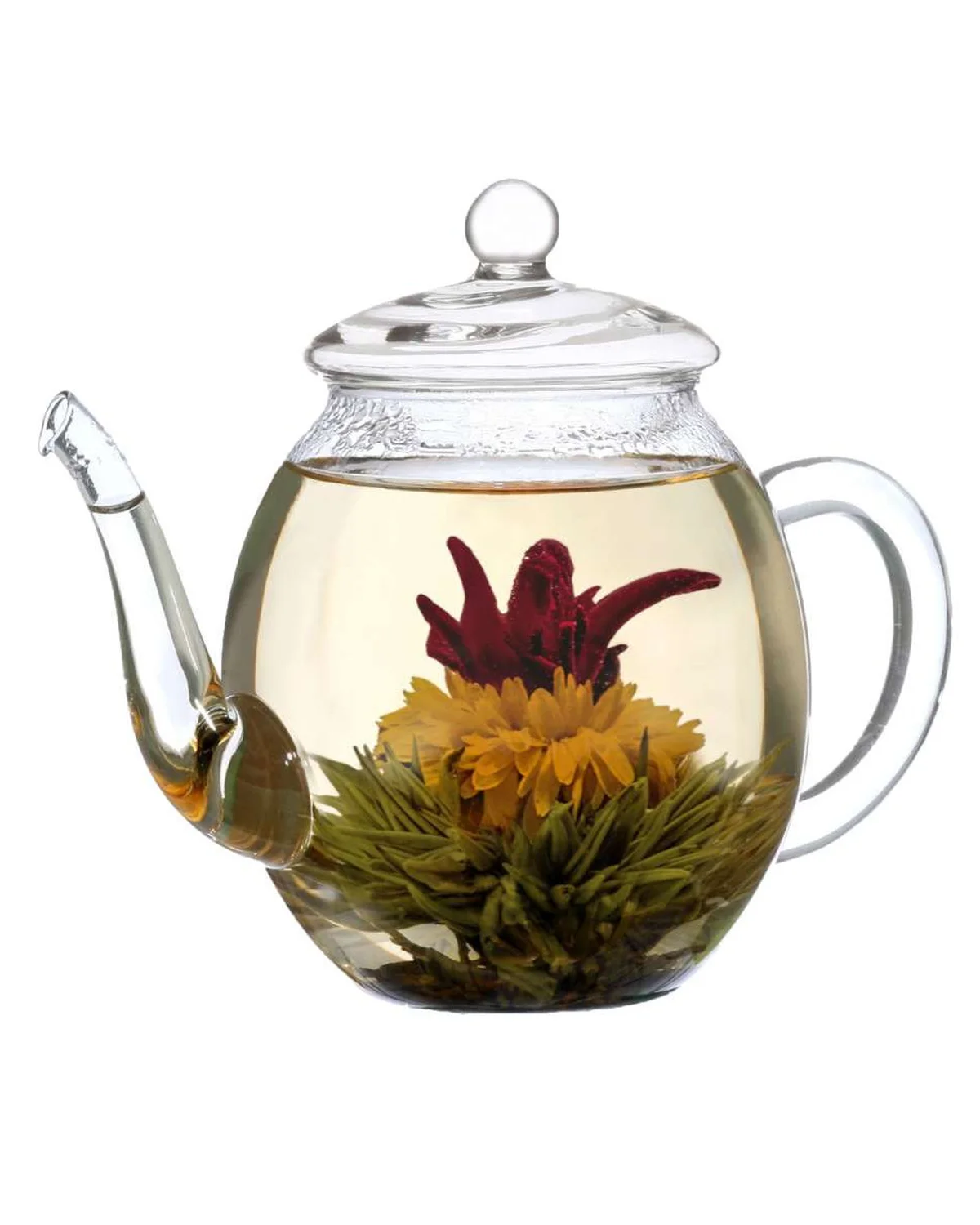 Creano Theepot en 6 groene theebloemen